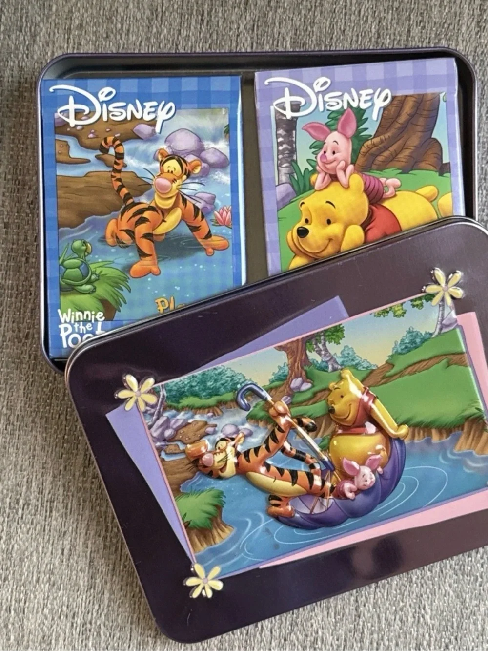 Disney Winnie the Pooh Collectible 3D Tin W 2 Decks /Sets Playing Cards Complete